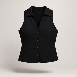 UO Party Girl Cotton-Blend Button Down Sleeveless Shirt Women's Small Jet Black
